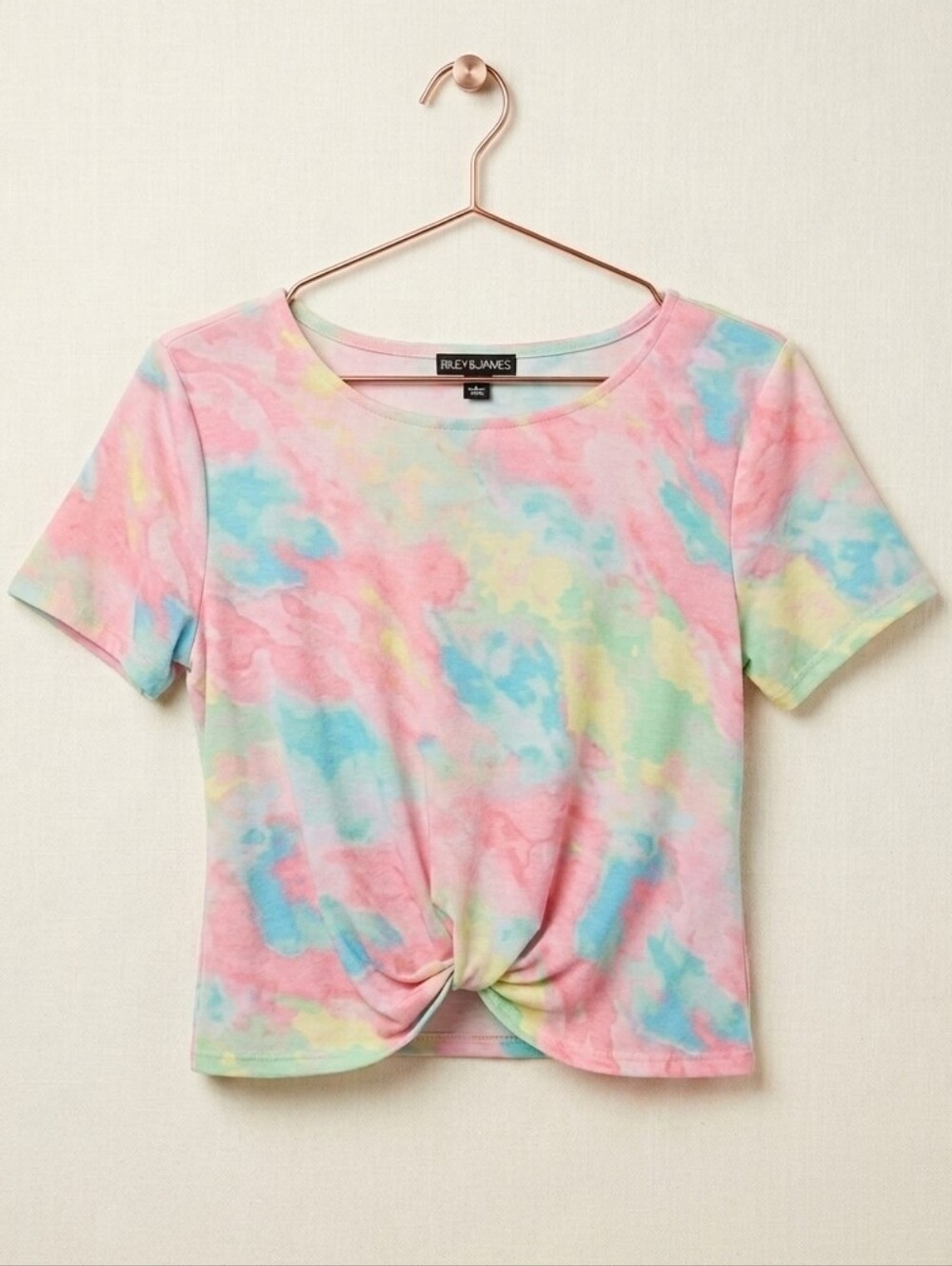Riley & James Tie Dye Twist Front Casual Short Sleeve Scoop Neck T-shirt Top